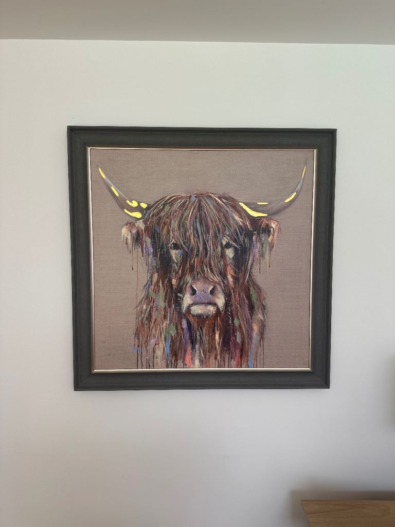 Large Highland Cow Art Print - Framed Canvas