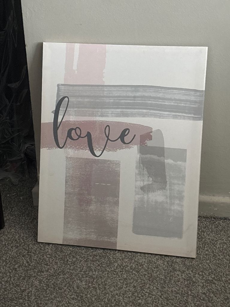 Abstract 'Love' Canvas Art - Pink, Grey & White