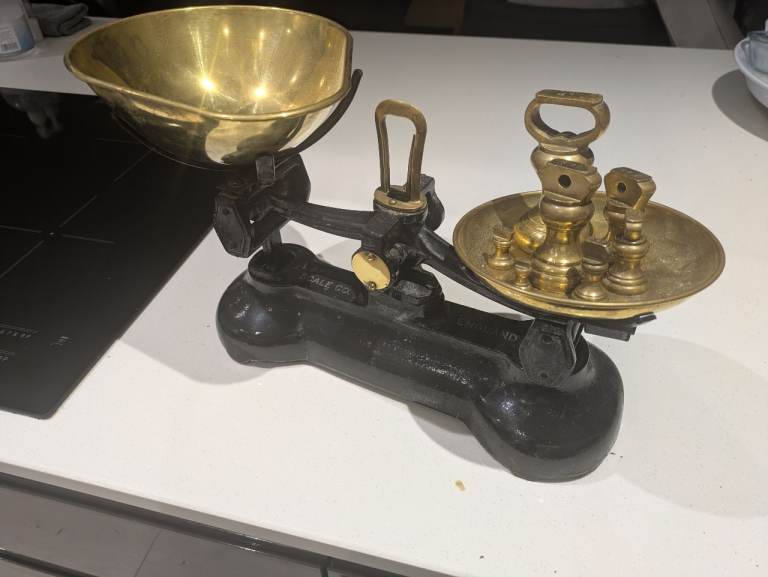 Traditional Kitchen Scales, Cast Iron with Brass Weights