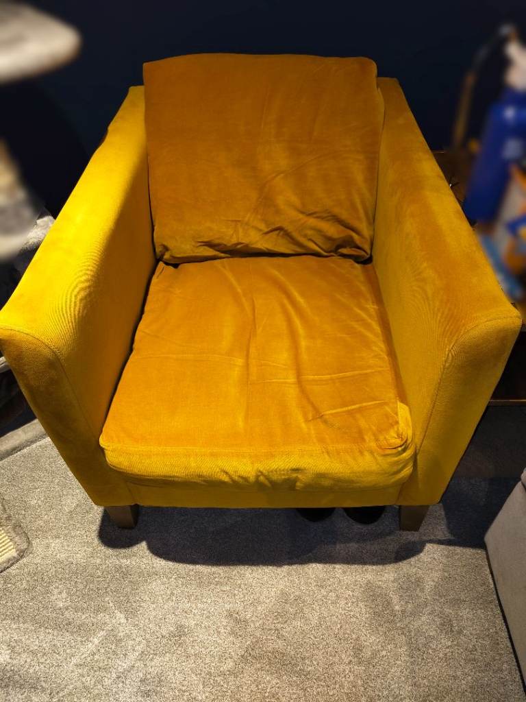 PRICE DROPPED! Two (2) Izzy Small Armchairs with Smart Velvet fabric and English Oak legs