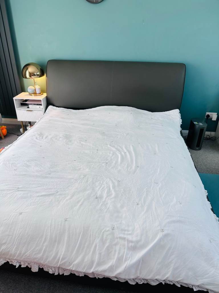 Double Bed with Grey Headboard – Good Condition