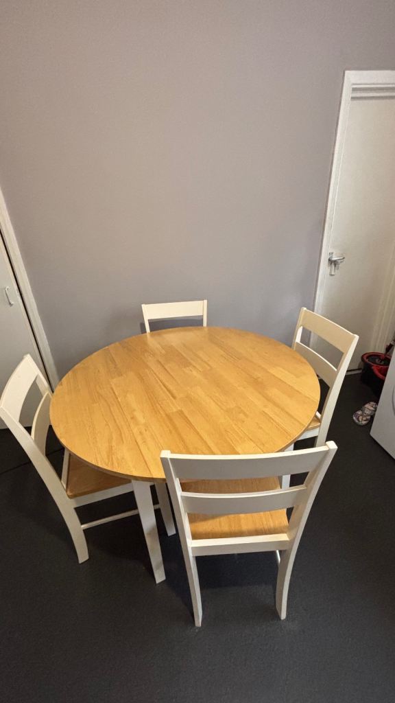 Round Wooden Dining Table with Four Chairs - Multicoloured