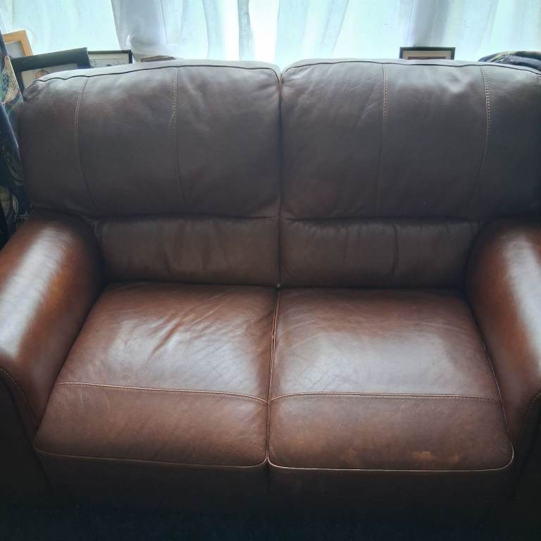 Leather 2 seater brown sofa