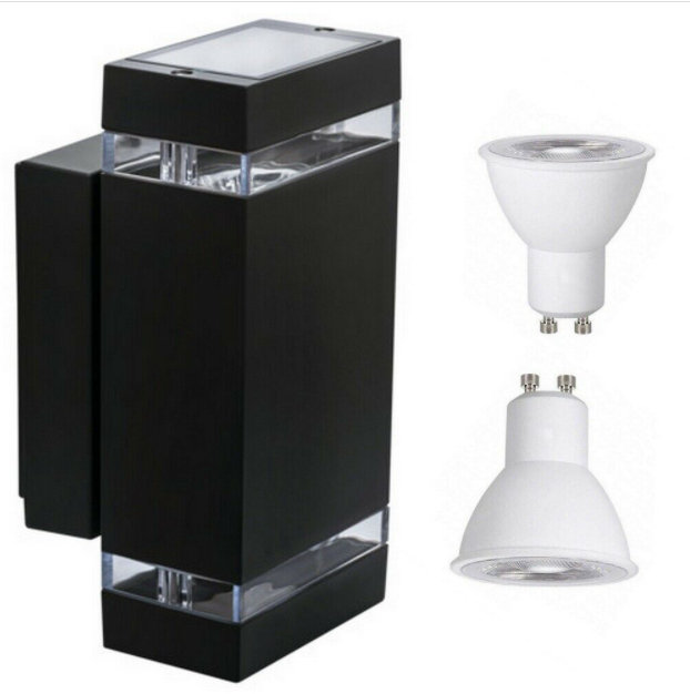 Outdoor Double Up & Down Wall Light - Black