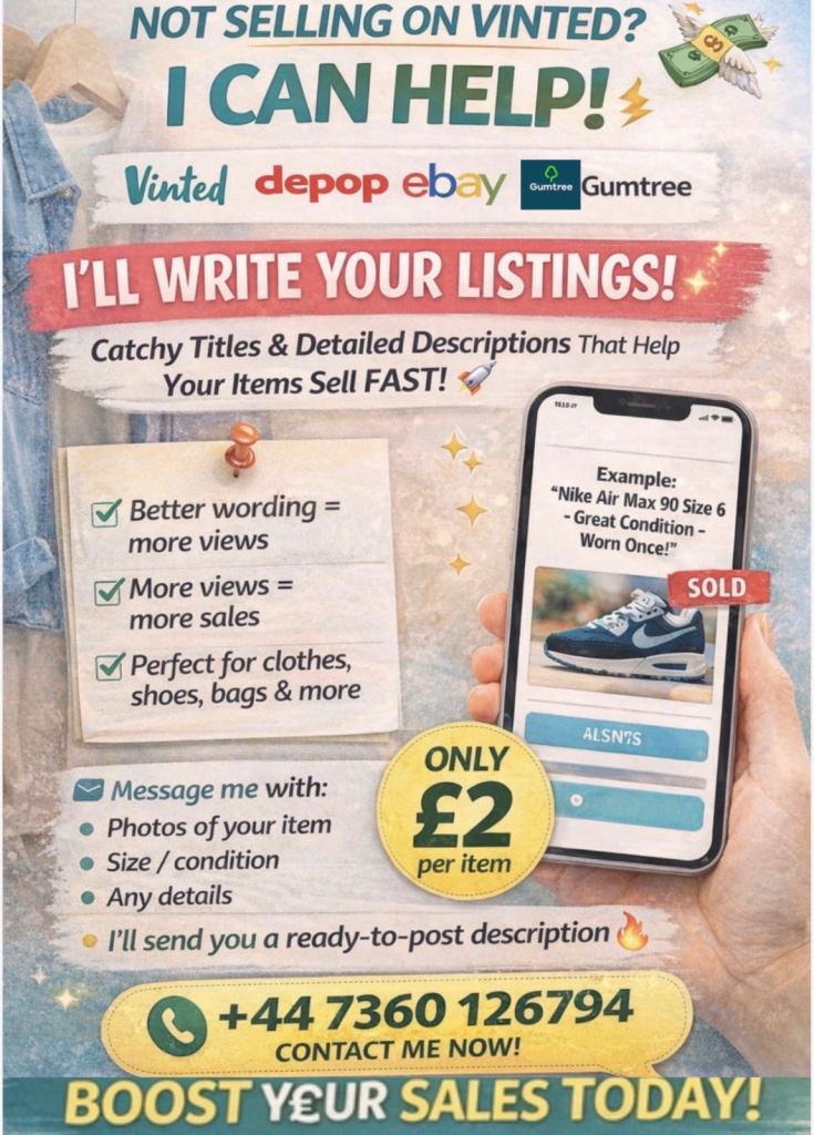 Struggling to Sell on Vinted/Depop/eBay? I'll Write Listings That ACTUALLY Sell - Only £2! 🚀 