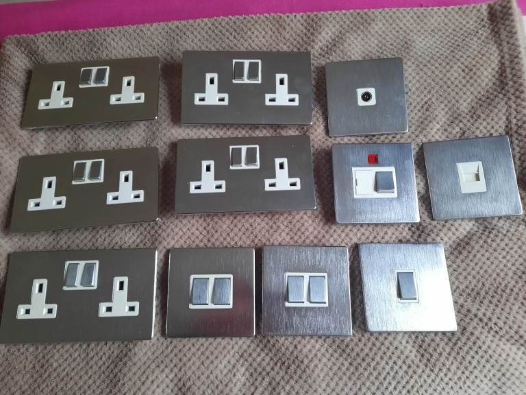 Brushed chrome switches & plug sockets