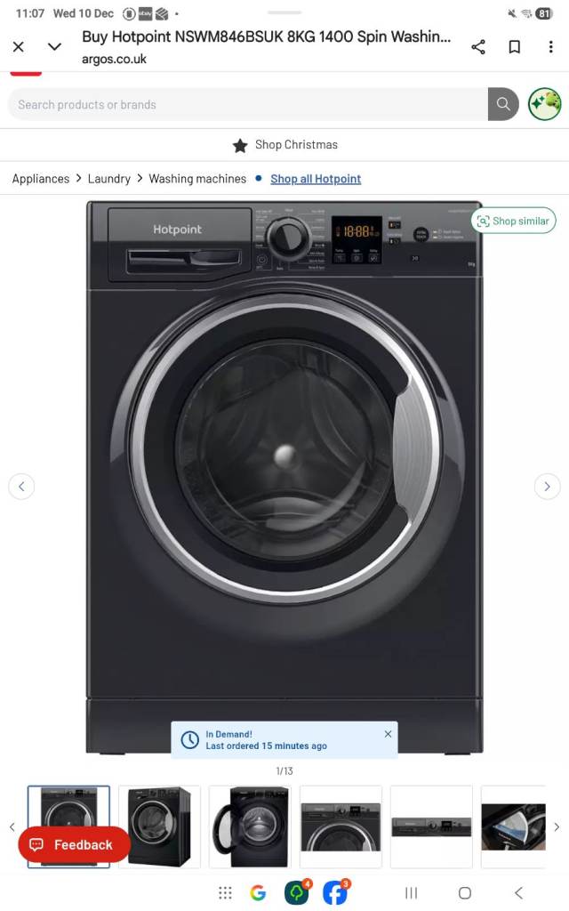 Hotpoint washing machine 8k 1400spin