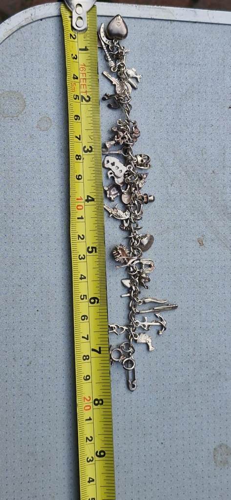 Vintage Silver Charm Bracelet with Many Charms