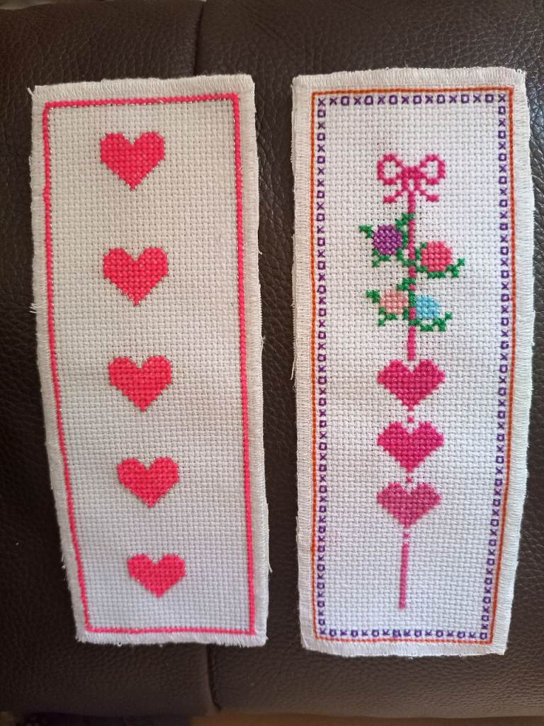 Handmade Cross Stitch Heart Bookmarks – Good Condition