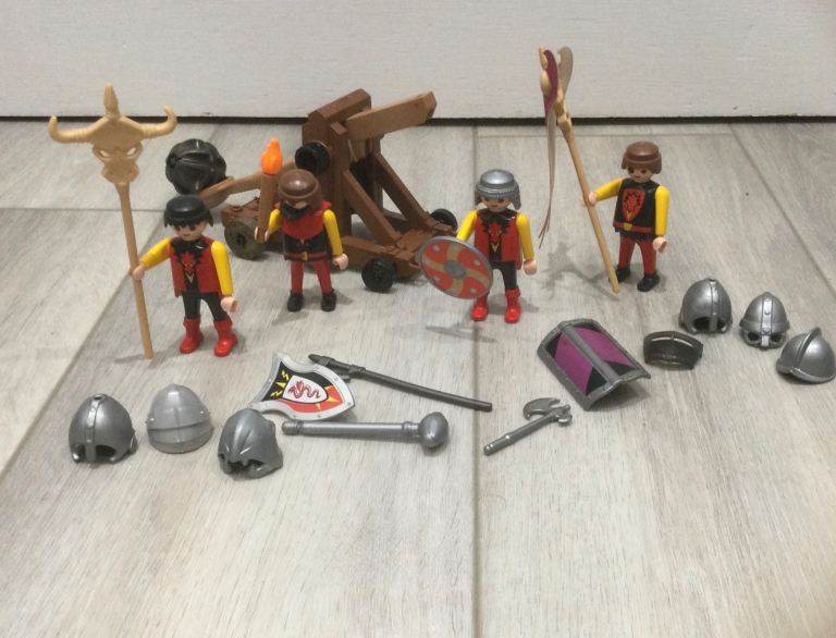 Playmobil Knights Castle bundle figures, headgear, accessories and stone launcher toys