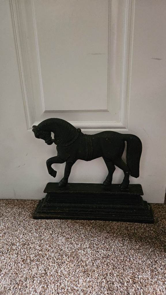 19th Century English Antique Cast Iron Horse Equestrian Mantel Piece / Doorstop