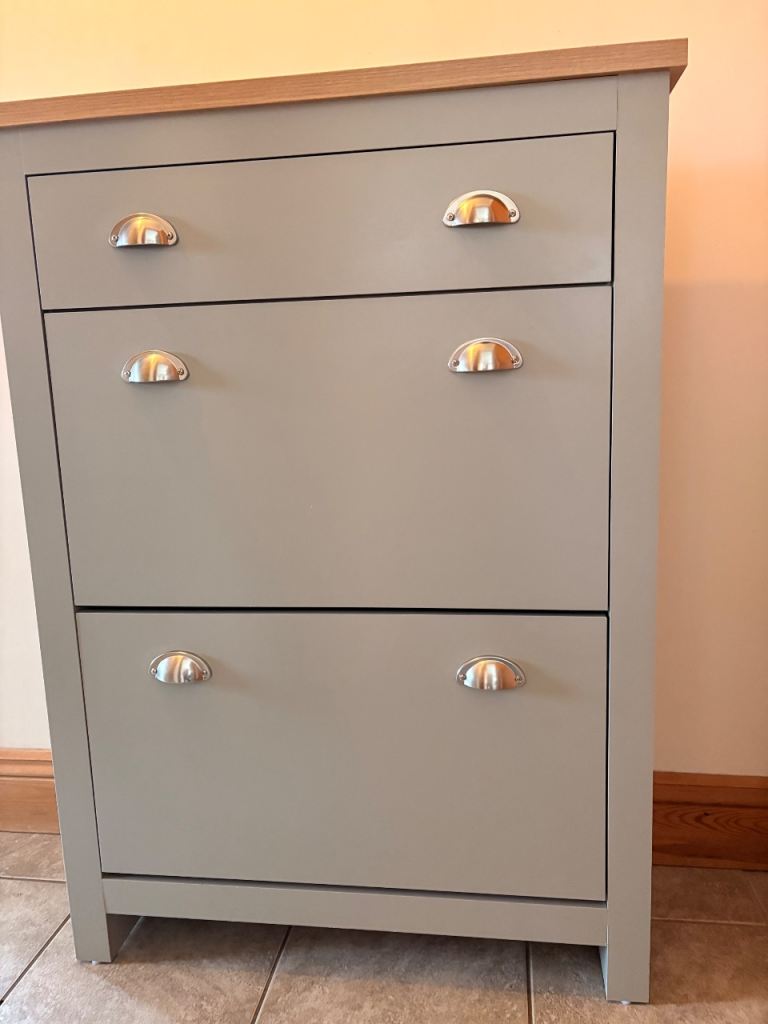 Sage green 2 unit shoe storage with top draw for storage