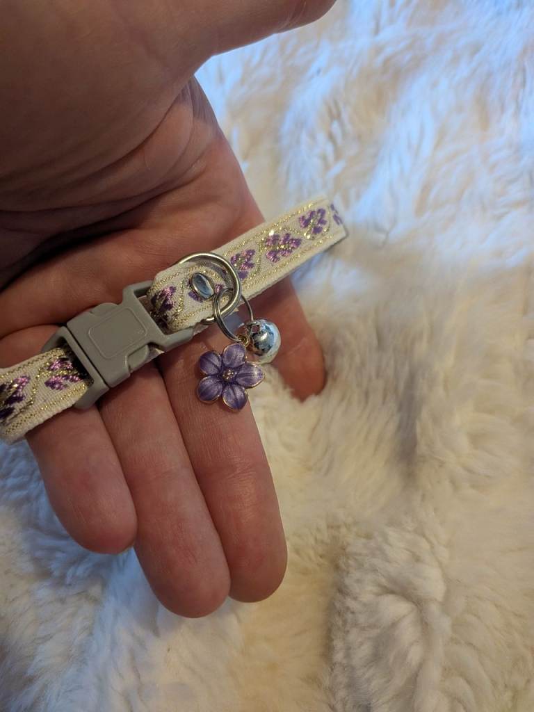 Lilac and Rose Embroided Adjustable Cat Collar CASH OR TRANSFER 