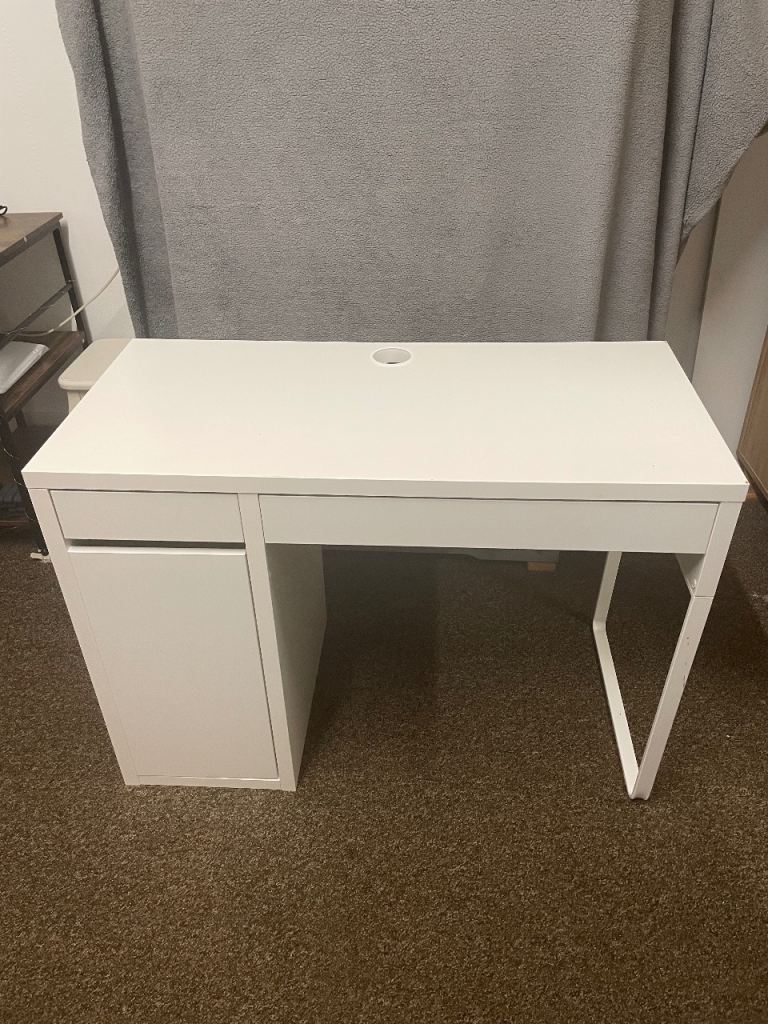 White Office Desk with Storage – Compact & Clean