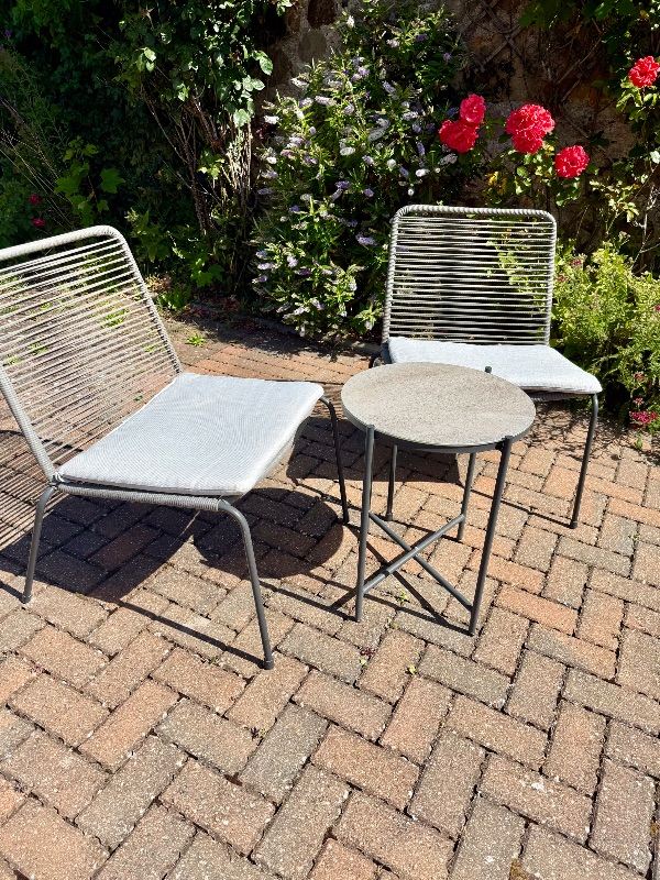 Outdoor Metal Table and Two Chairs Set – Grey