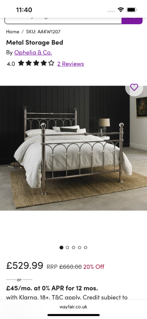 Metal Nickel king size bed frame 