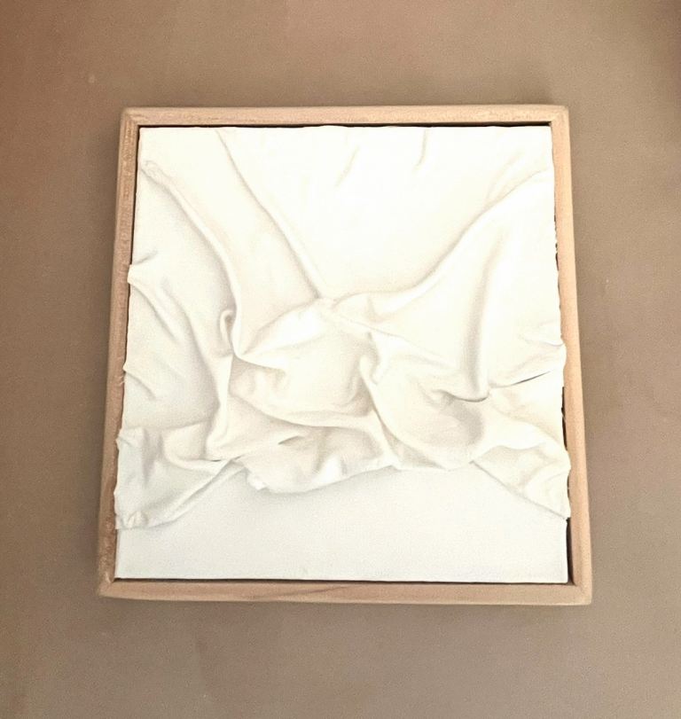 Abstract White Fabric Wall Art with Raw Wood frame - New