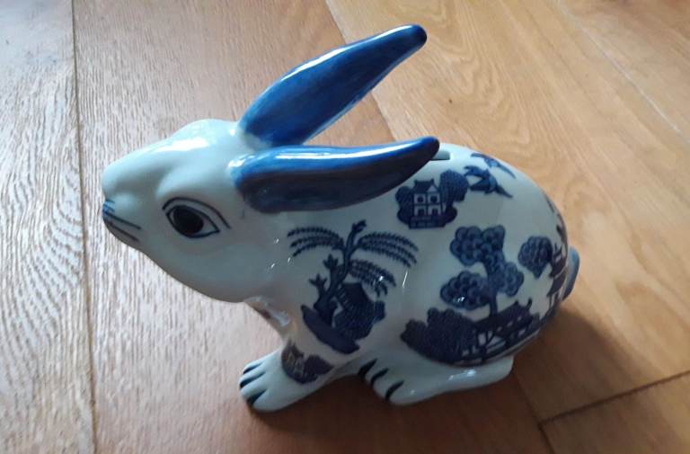 Blue and White Ceramic Rabbit Ornament