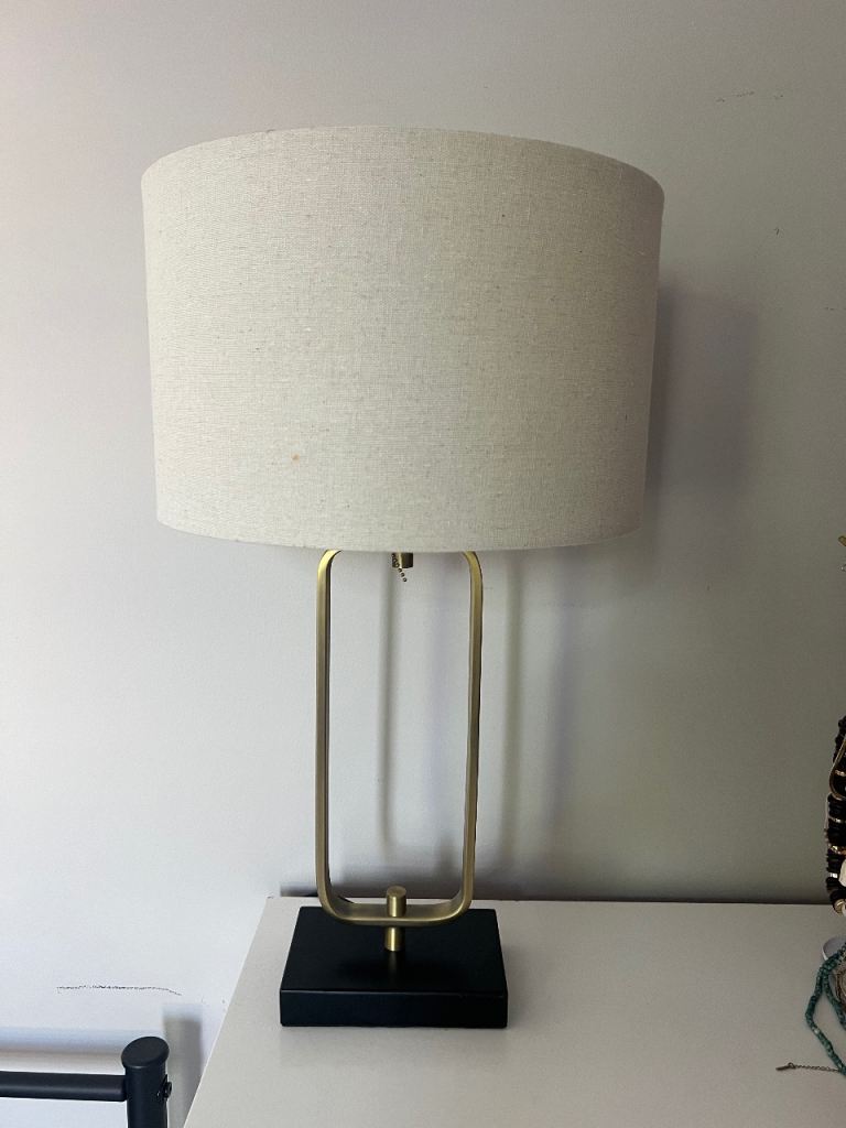 Stylish Gold and Black Table Lamp with Cream Shade - PICKUP WEEK 17-23 August.