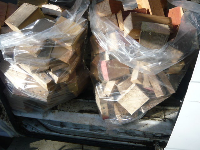 Wood burner firewood nice sizes off cuts 60 average blocks comes in bags some RH codes free delivery