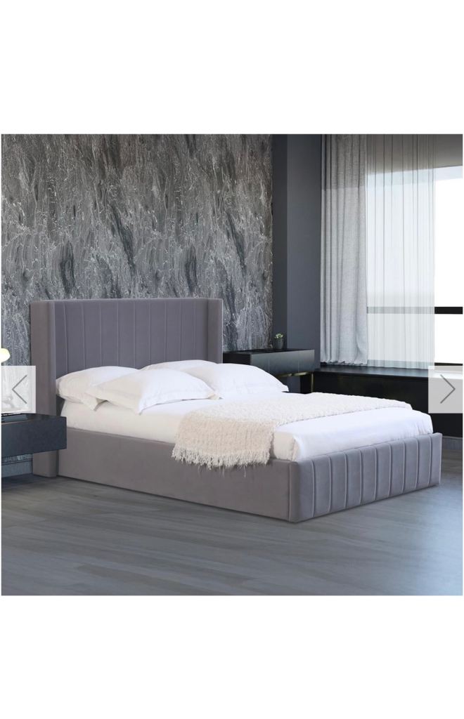 King size Ottoman Storage Bed Frame - Grey Fabric, Excellent Condition