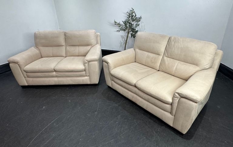 SCS Biscuit Beige Suede Pair of 2 Seater Sofas  £350 Free Local Delivery 