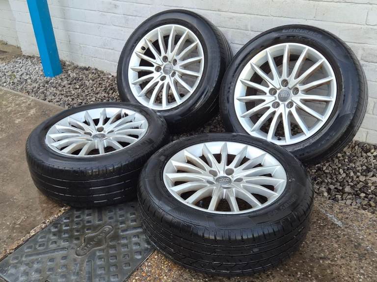 🌟Genuine Audi/Vw 17 inch alloy wheels 5x112 with MATCHING TYRES CADDY GOLF AUDI A4 A5 A6