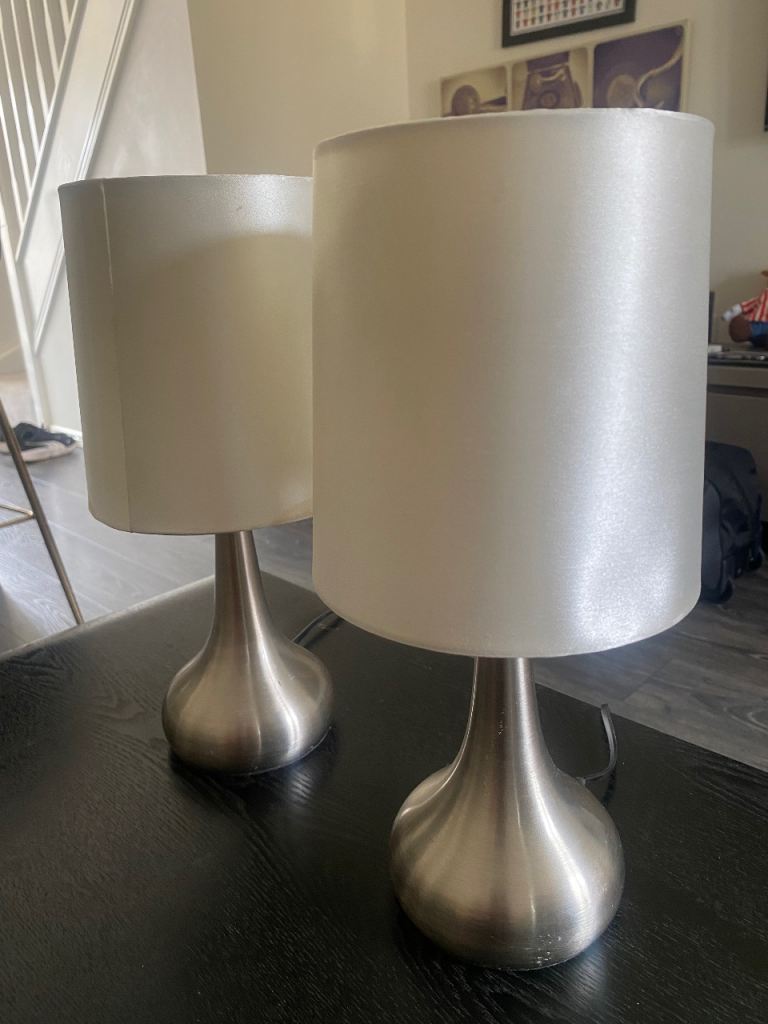 Pair of Modern Table Lamps with Cream Shades