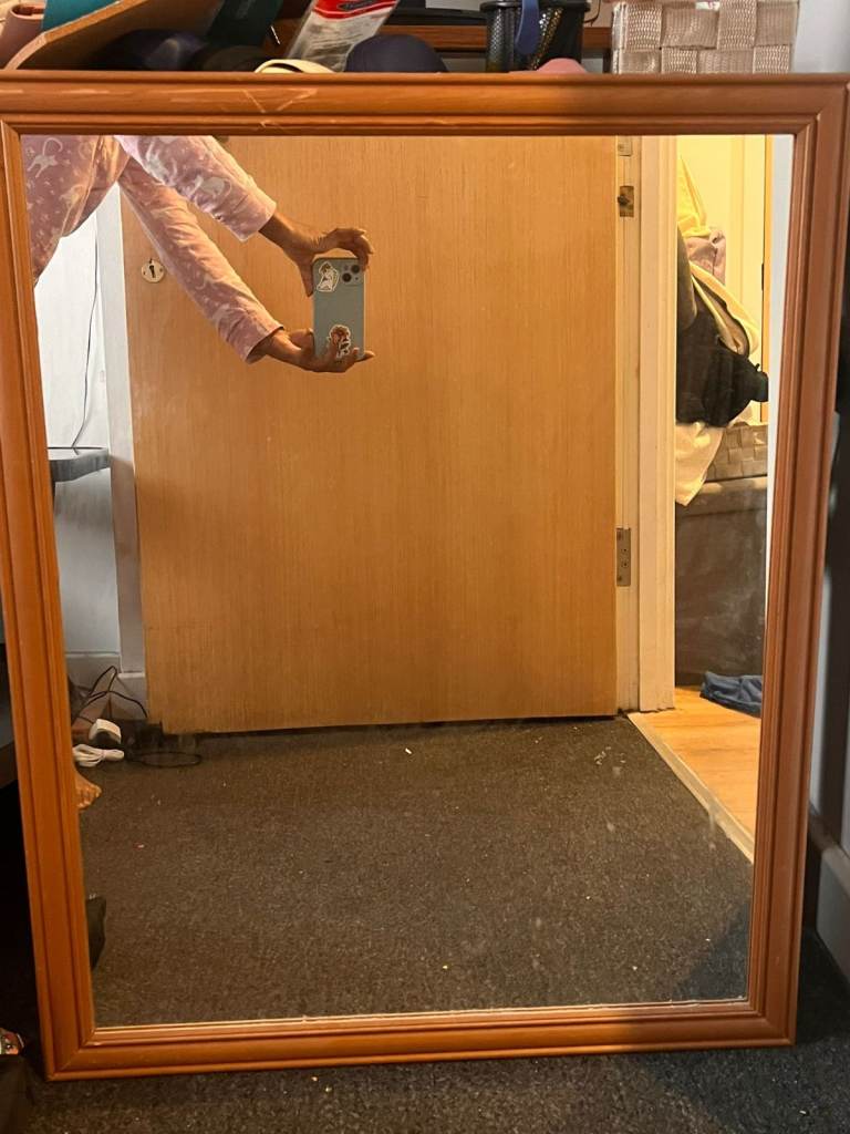 Large Rectangular Wall Mirror | Classic Oak-Effect Wooden Frame | Hallway & Living Room Mirror