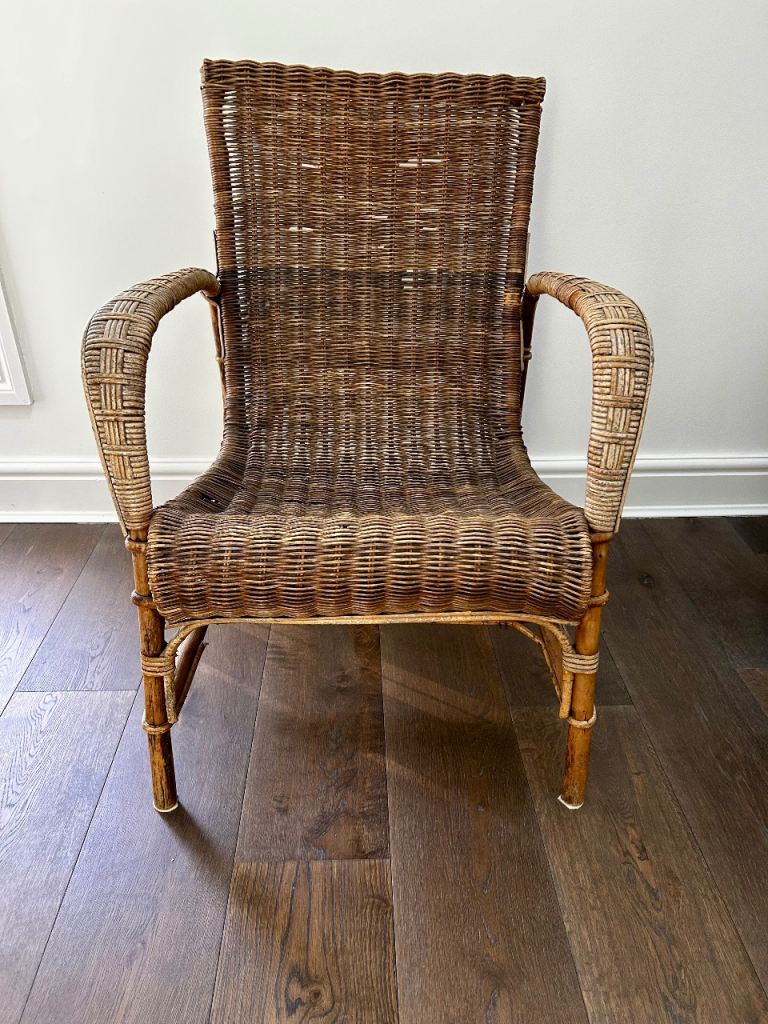 Antique Wicker Rattan Armchair – Good Condition, Brown