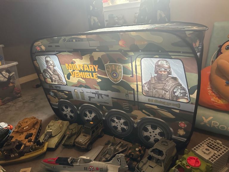 Toy army bundle including army vehicle tent 