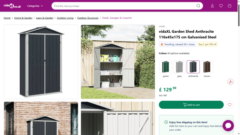  Garden Shed Anthracite 116x45x175 cm Galvanised Steel