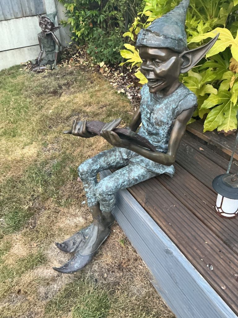 Garden Elf/Gnome Bronze Statue – Large, Green Patina