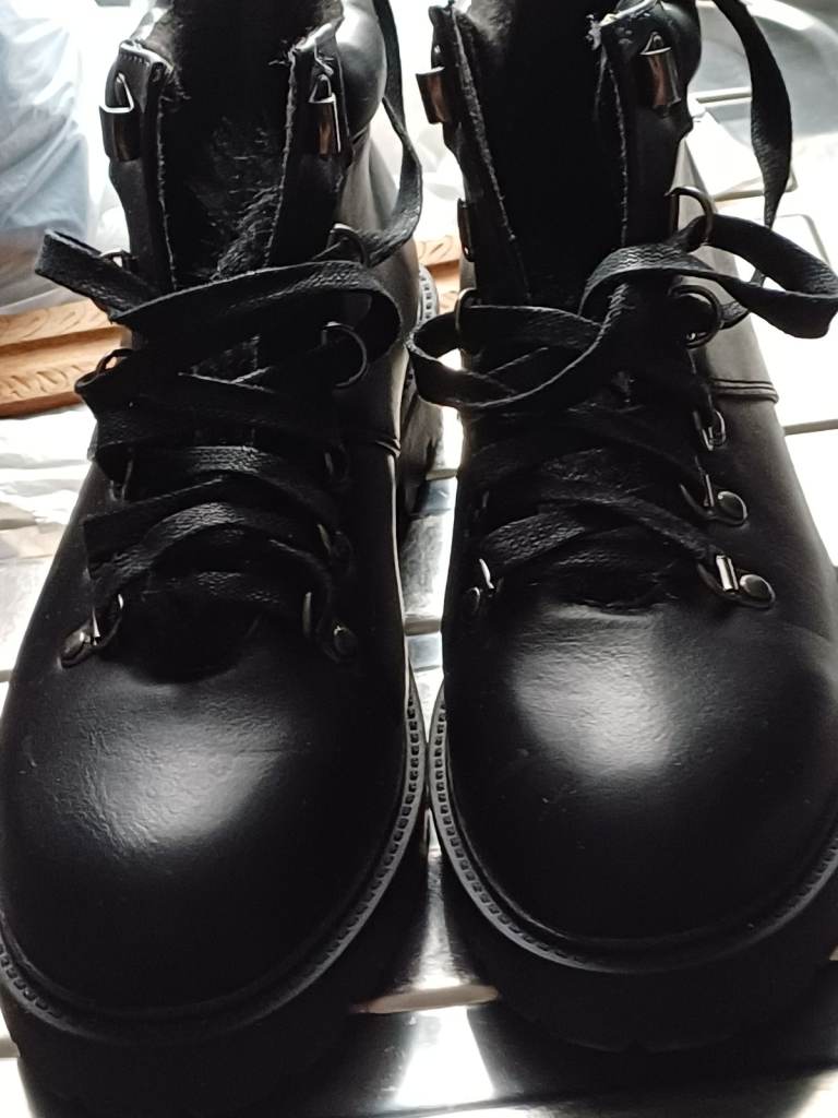 Black lace Boots Uk size 6 ankle boots, cleated soles. V.g. cond. see photos. COLLECT ONLY - £5.00