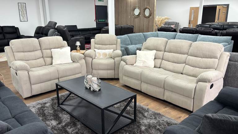 Beige Fabric Manual Recliner 3+2+1 Seater Sofa Set New 