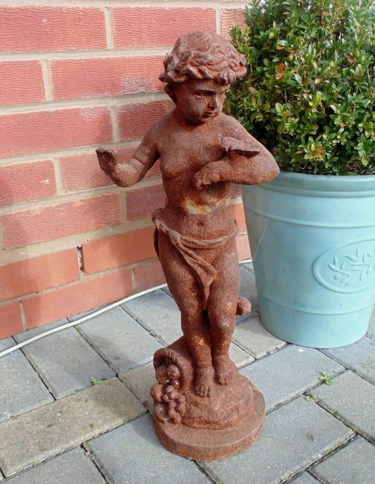 (#1492) cast iron cherub chid statue garden ornament (Pick up or post, Dy4 area)