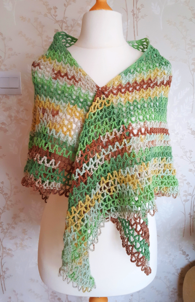 Triangular Shawl, Ombre Multicolour. Handmade Crochet Wrap. Variegated Knitted Gift Idea.