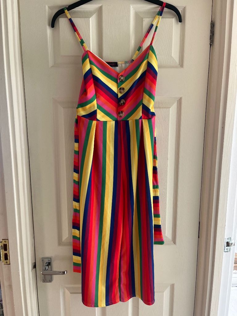 (1012) Ladies striped jumpsuit, size 10/12