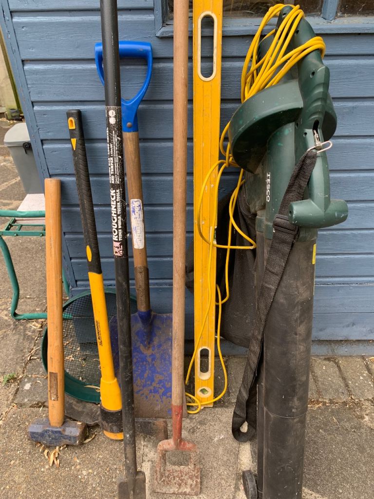 Garden Tools Bundle - Shovel, Level, Rake, Blower