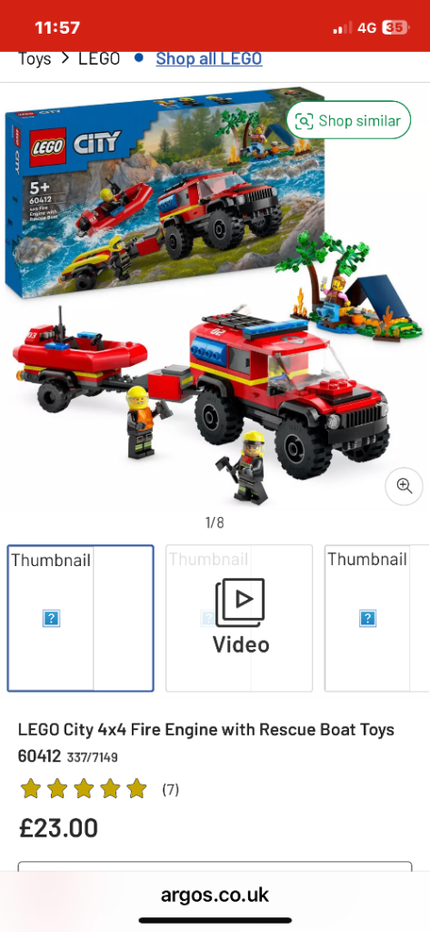 New LEGO City 4x4 Fire Engine with Rescue Boat Toys 60412