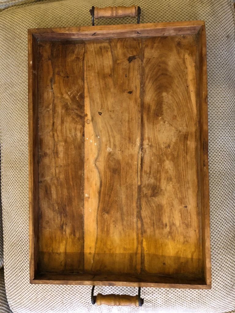 Stunning large wooden tray with metal handles 