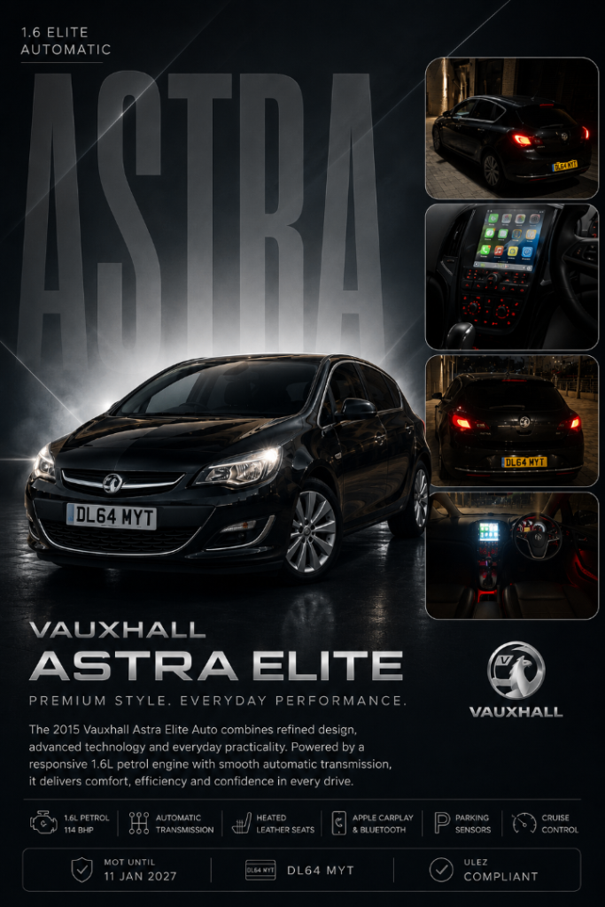 2015 Vauxhall Astra Elite 1.6 Petrol Automatic | ULEZ | Heated Leather Seats | Apple CarPlay