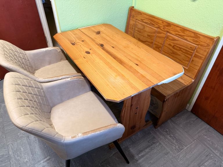 Wooden Dining Table Set with Bench and Two Chairs