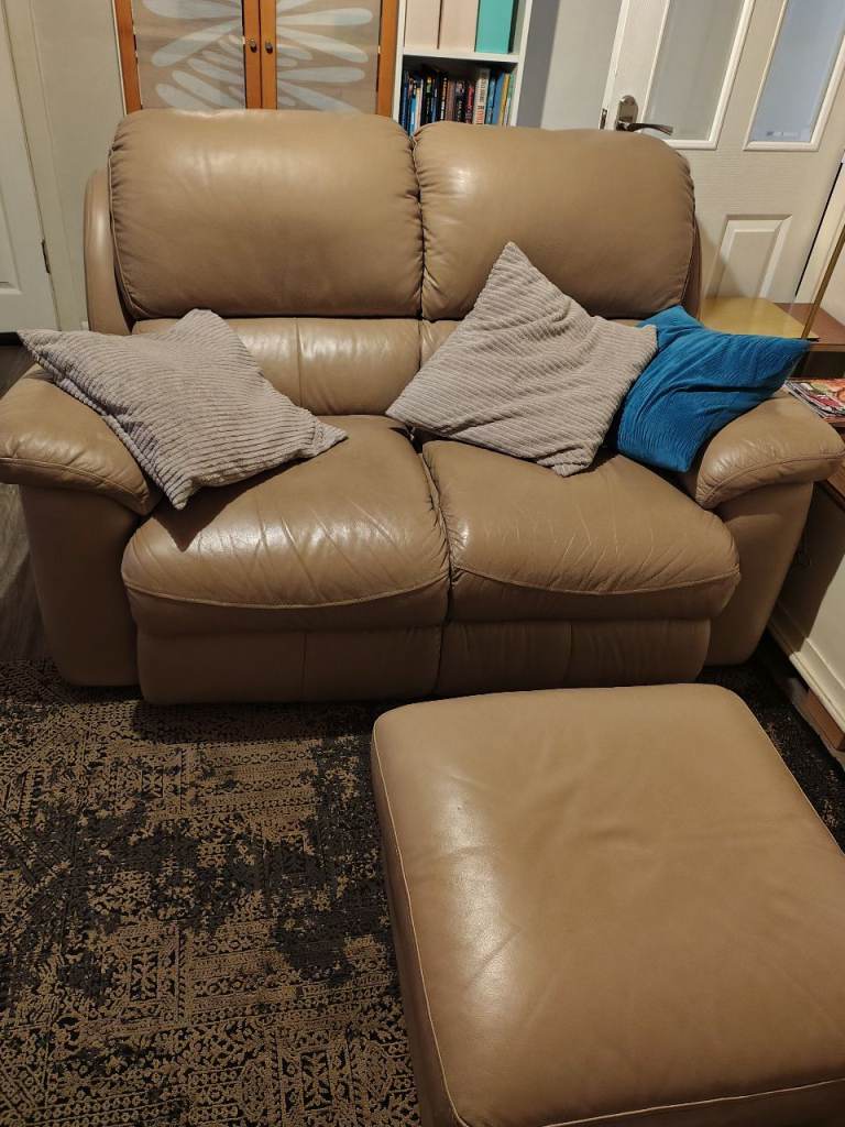 2 seater sofa and storage pouffe 