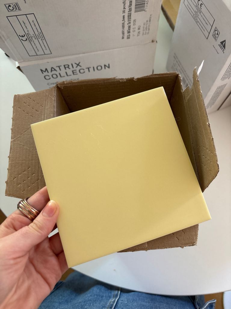 Box of 28 New Yellow Ceramic Tiles from Matrix Collection