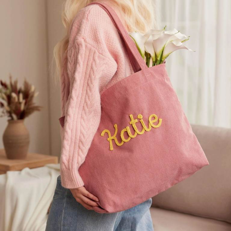 Custom Name Corduroy Tote, Personalized Corduroy Bag, Christmas Gifts For Her