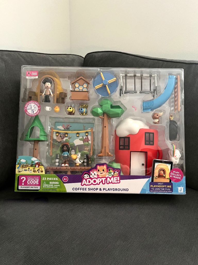 New In The Box Roblox Adopt Me! Coffee Shop & Playground 23 Piece Playset
