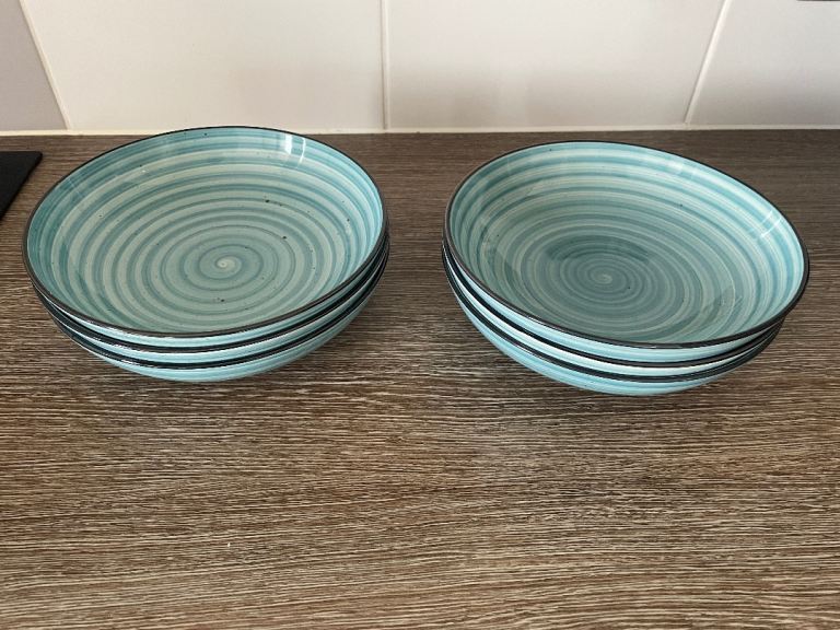 Set of 6 Blue Swirl Ceramic Bowls