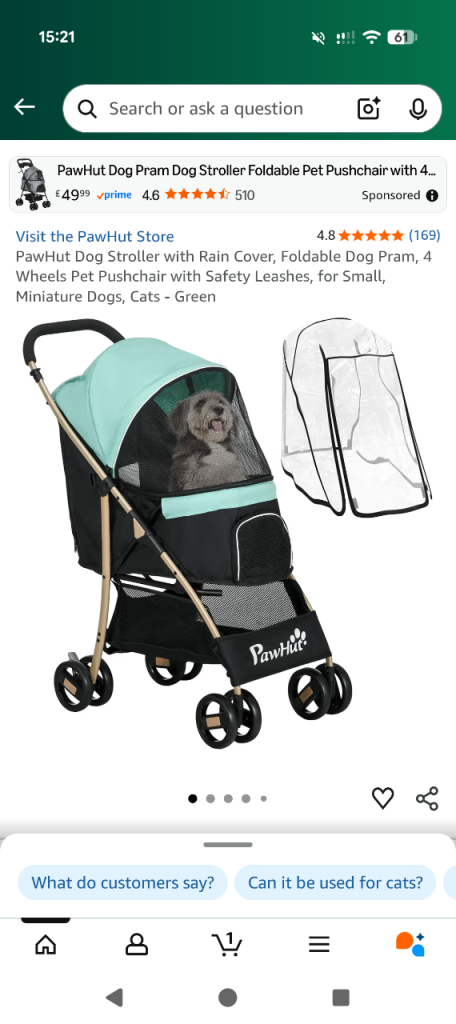 Dog pram with rain cover