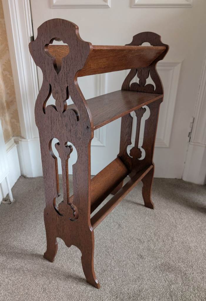 Antique Arts and Crafts  3 Tier Book Trough with decorative sides.